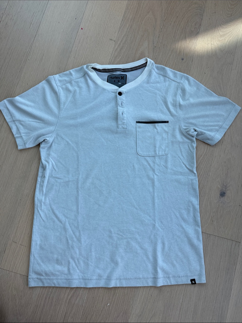 Hurley White Short-Sleeve Henley Tee with Black Pocket Trim